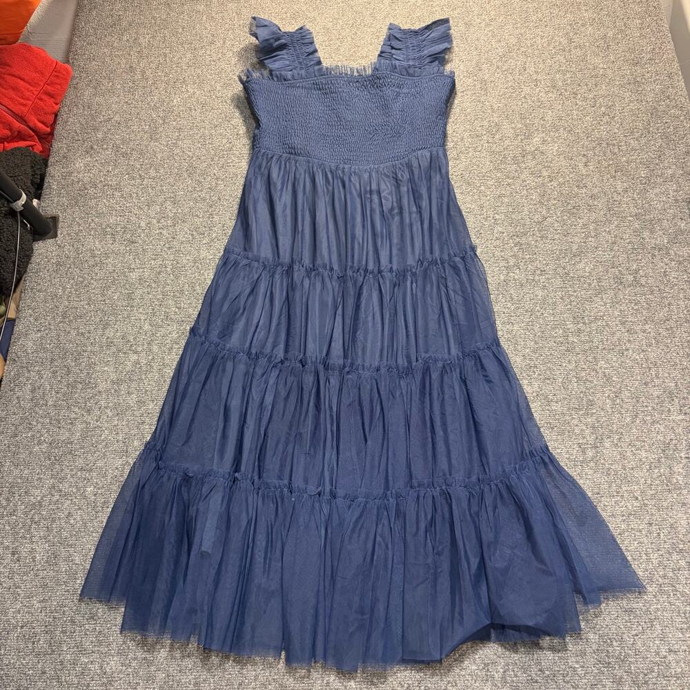 Baltic Born Emma Smocked Tulle Midi Dress Navy Blue XL Wedding Guest Party NWT